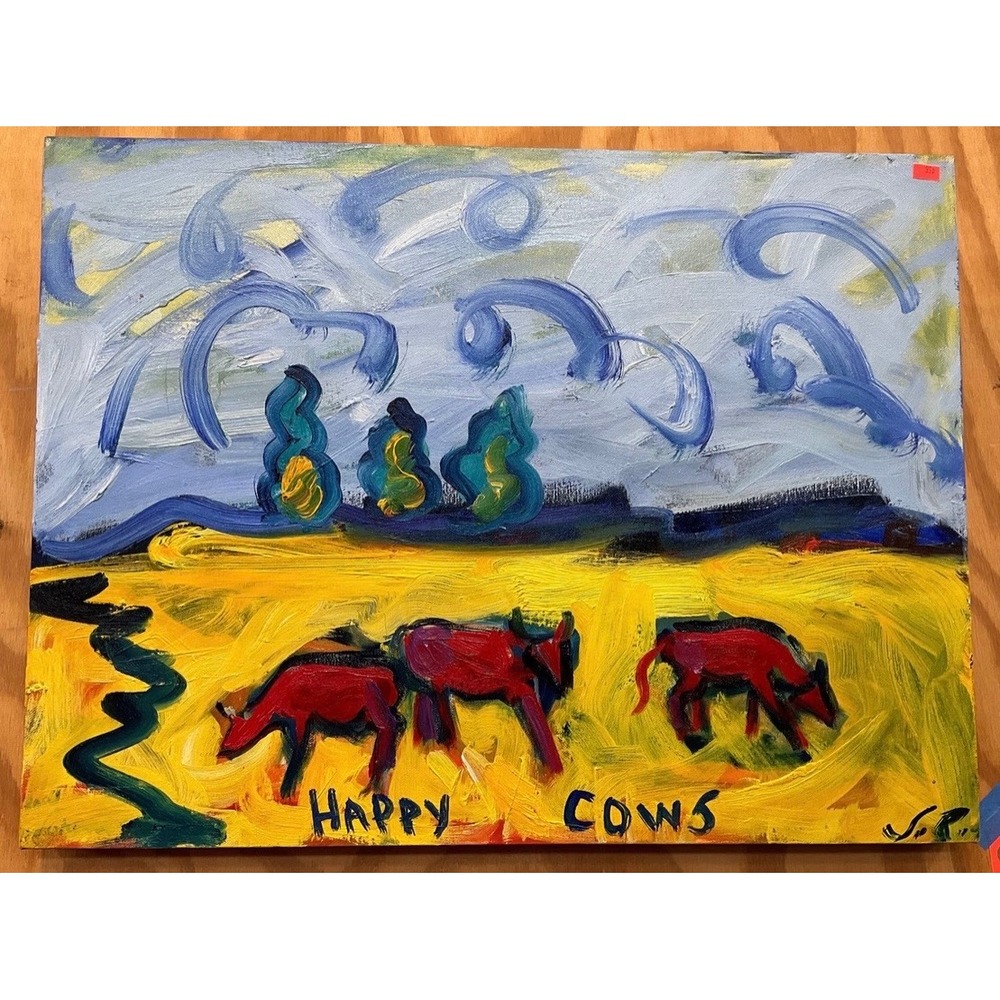 Sarena Rosenfeld Oil Painting Large Yellow Excellent Happy Cows California